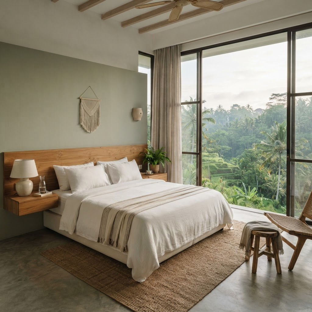 Master bedroom with hillside view